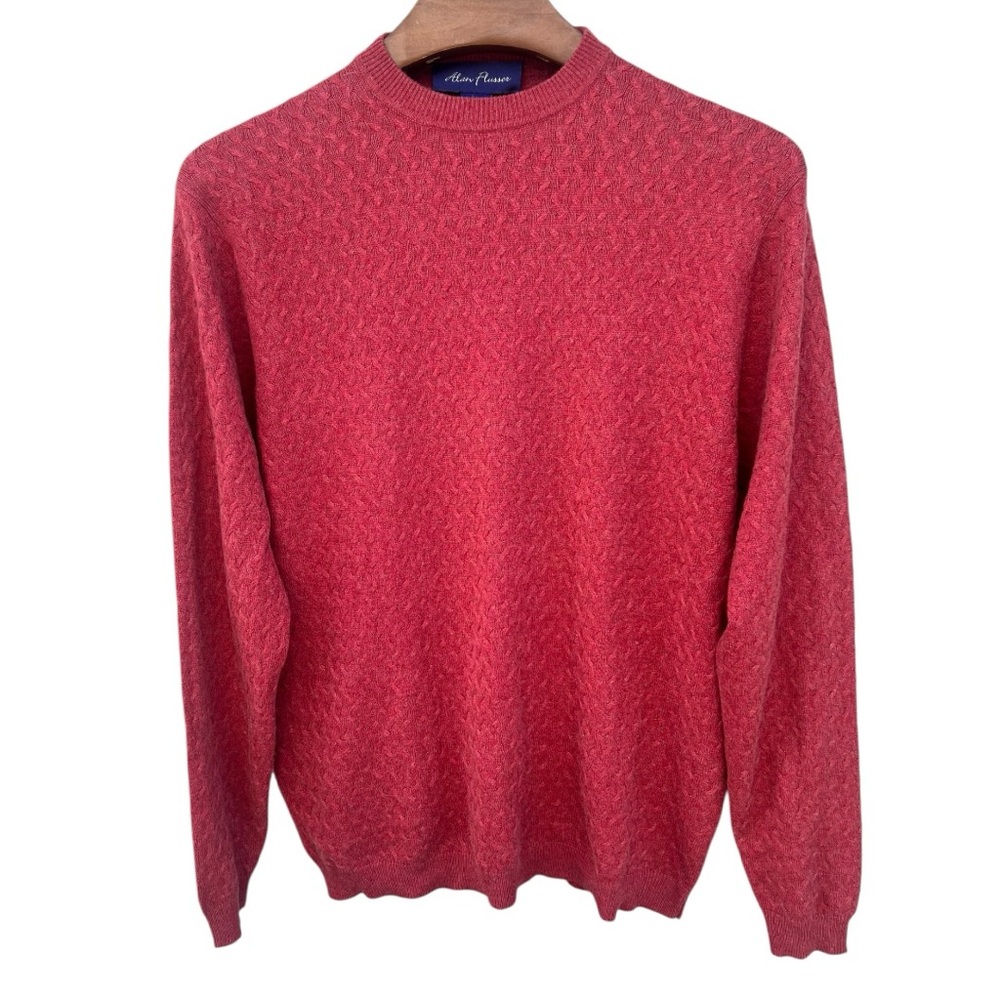 🧥‎ Alan Flusser Textured Knit Silk Cashmere Sweater – Red – Men’s L